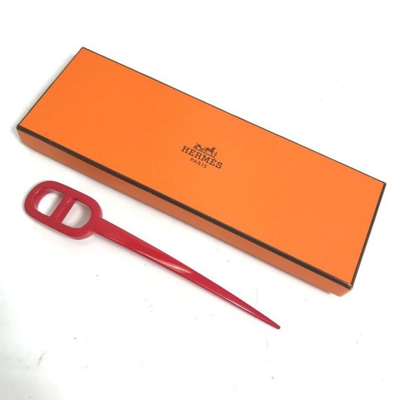 Auth HERMES Hair pick kanzashi Chaine d\'Ancre hair accessory hairpin Plastic Red main image 10